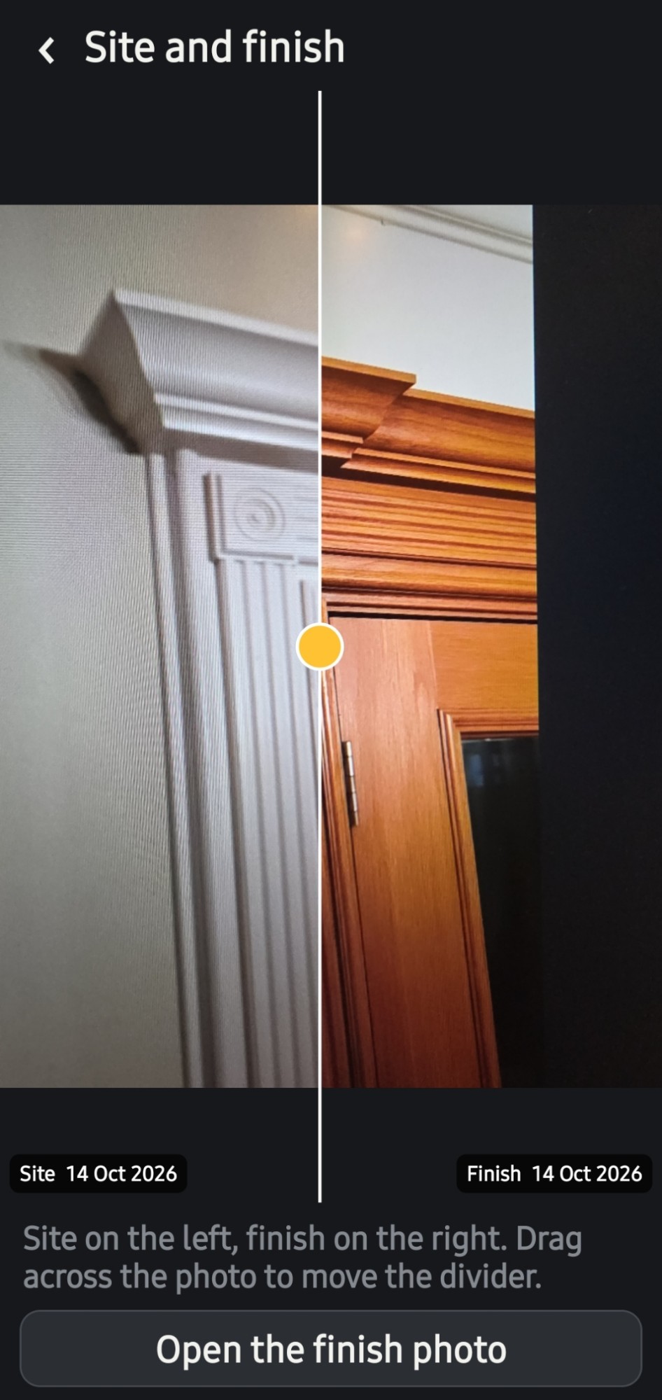 A site photo and its finish side by side with a divider